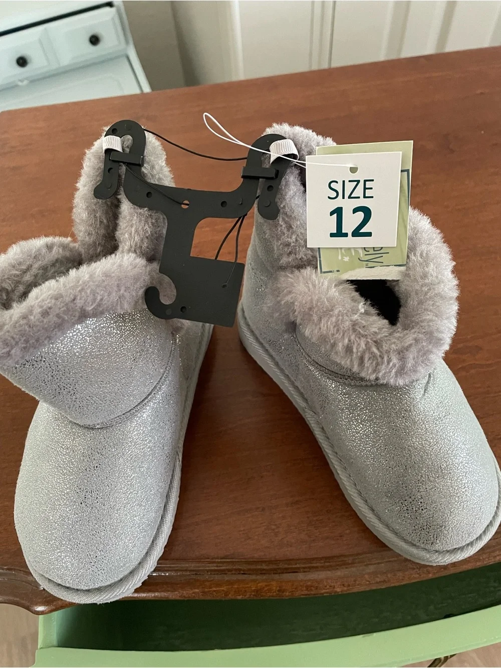 Kids Silver Faux-Fur Button Booties - Unbranded
